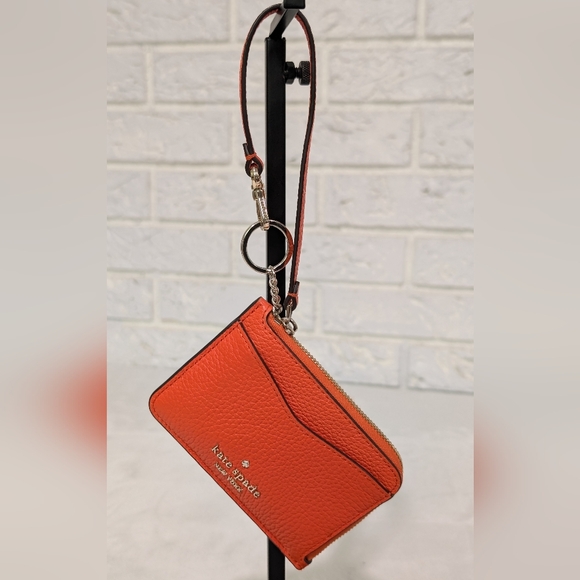 Kate Spade Leila Small Cardholder Wristlet Coral Buds Orange Keychain Coin Purse - Picture 10 of 14